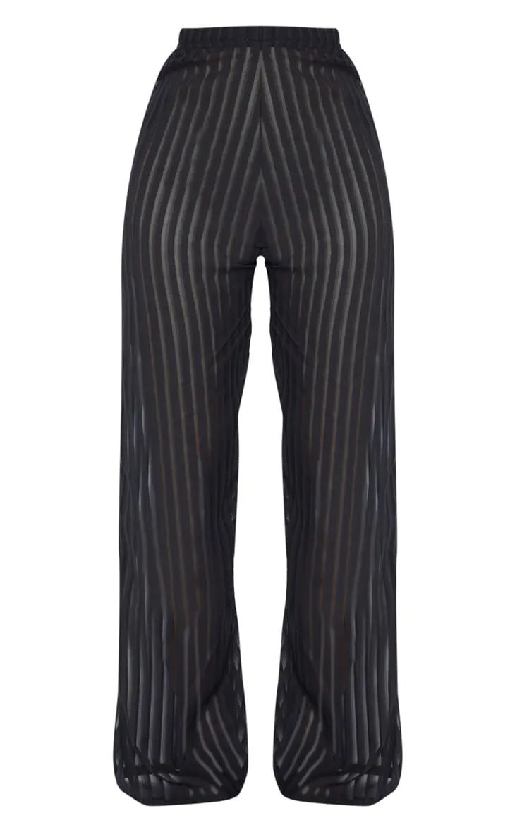 Black Sheer Stripe Wide Leg Beach Trousers sold by Pretty Little Thing product image thumbnail 3