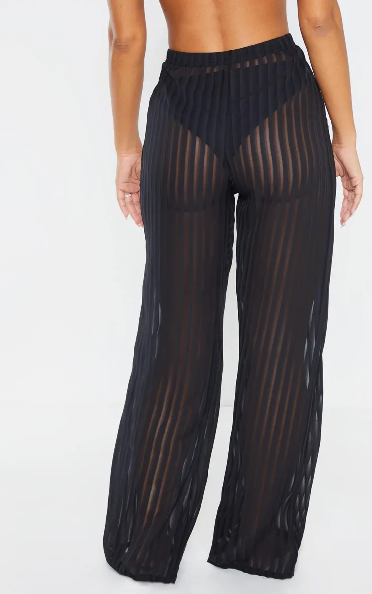 Black Sheer Stripe Wide Leg Beach Trousers sold by Pretty Little Thing product image thumbnail 4