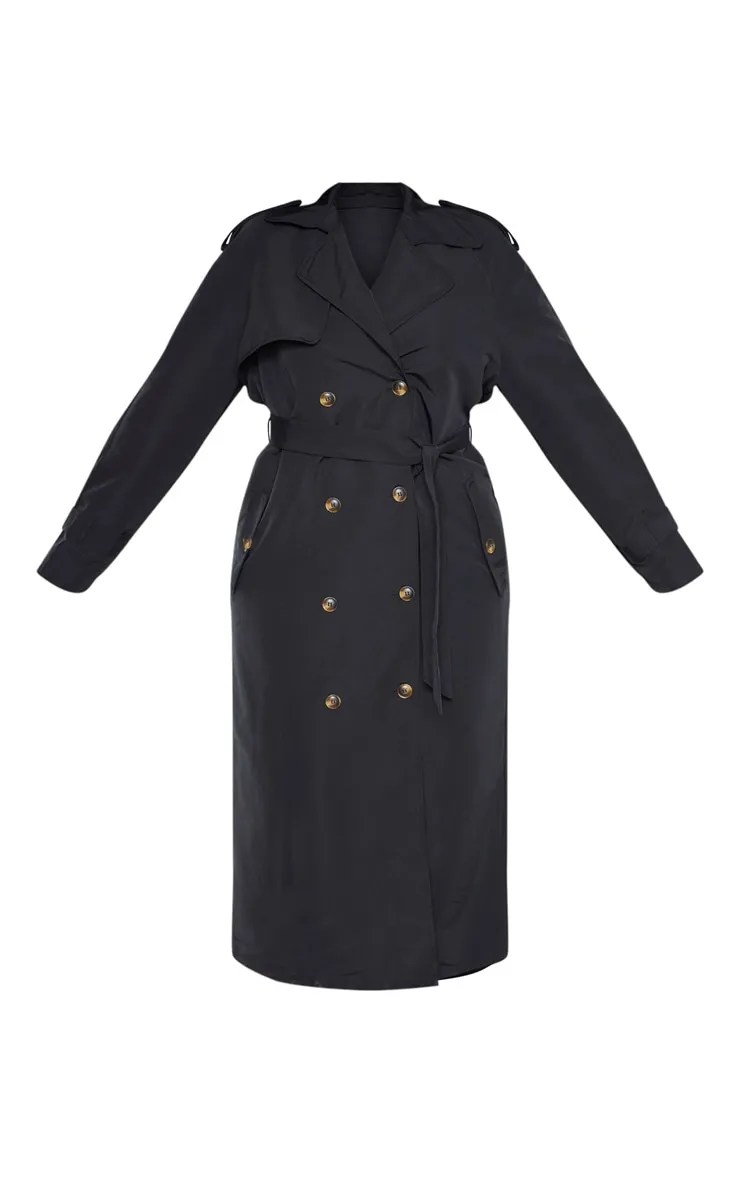Plus Black Oversized Button Down Trench Coat sold by Pretty Little Thing product image thumbnail 3