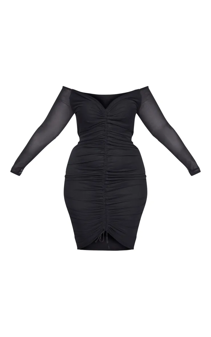 Plus Black Mesh Ruched Bardot Midi Dress sold by Pretty Little Thing product image thumbnail 5