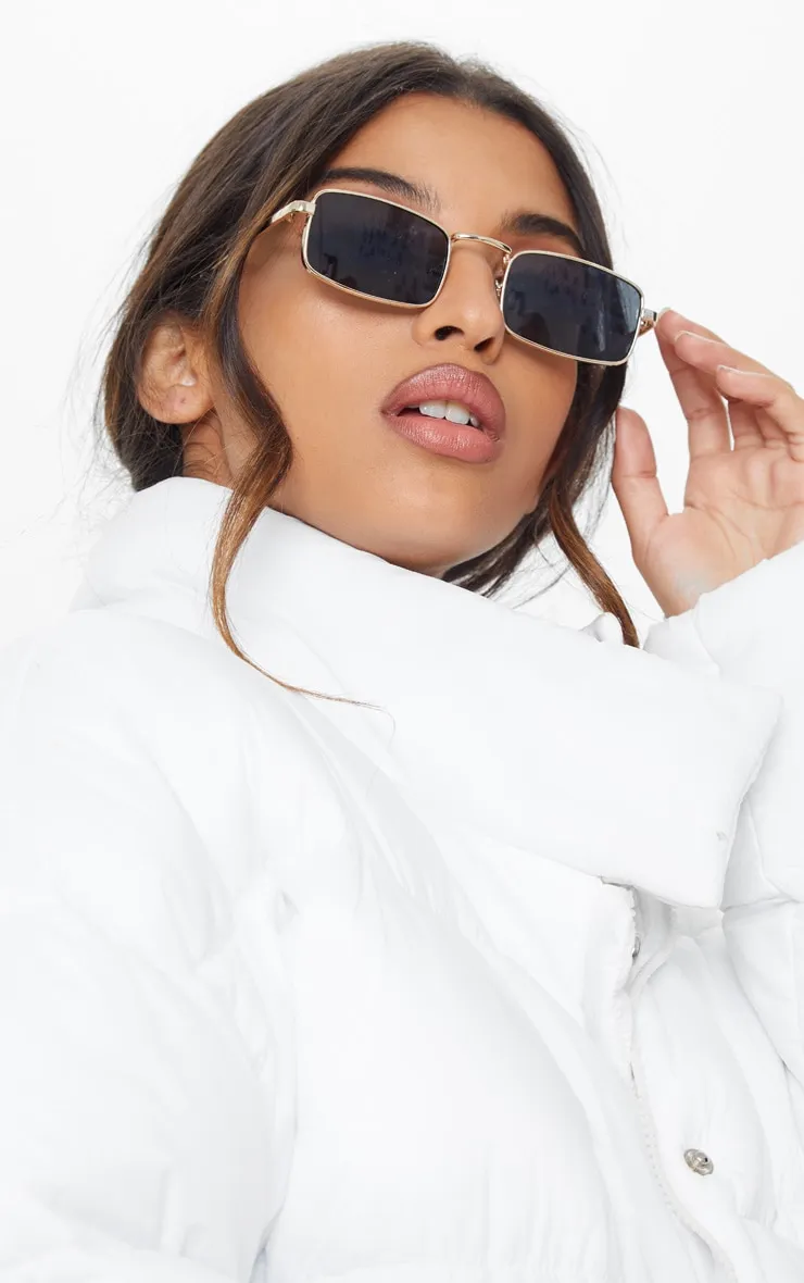 Gold Frame Black Lens Small Square Sunglasses sold by Pretty Little Thing