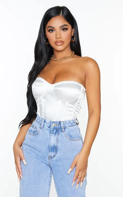 Petite White Satin Corset sold by Pretty Little Thing