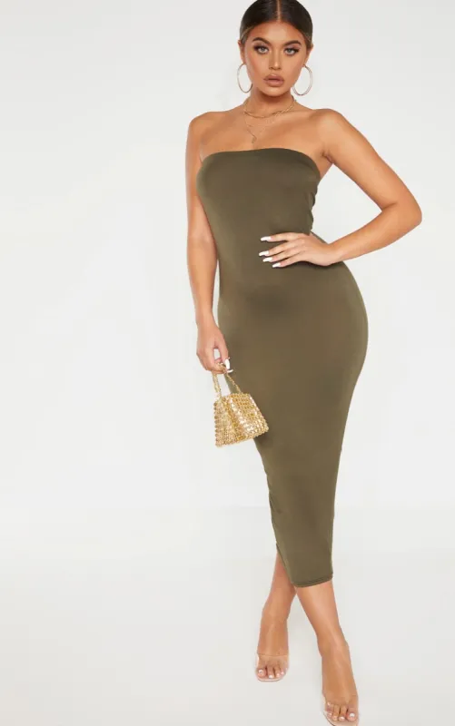 Khaki Bandeau Midaxi Dress sold by Pretty Little Thing
