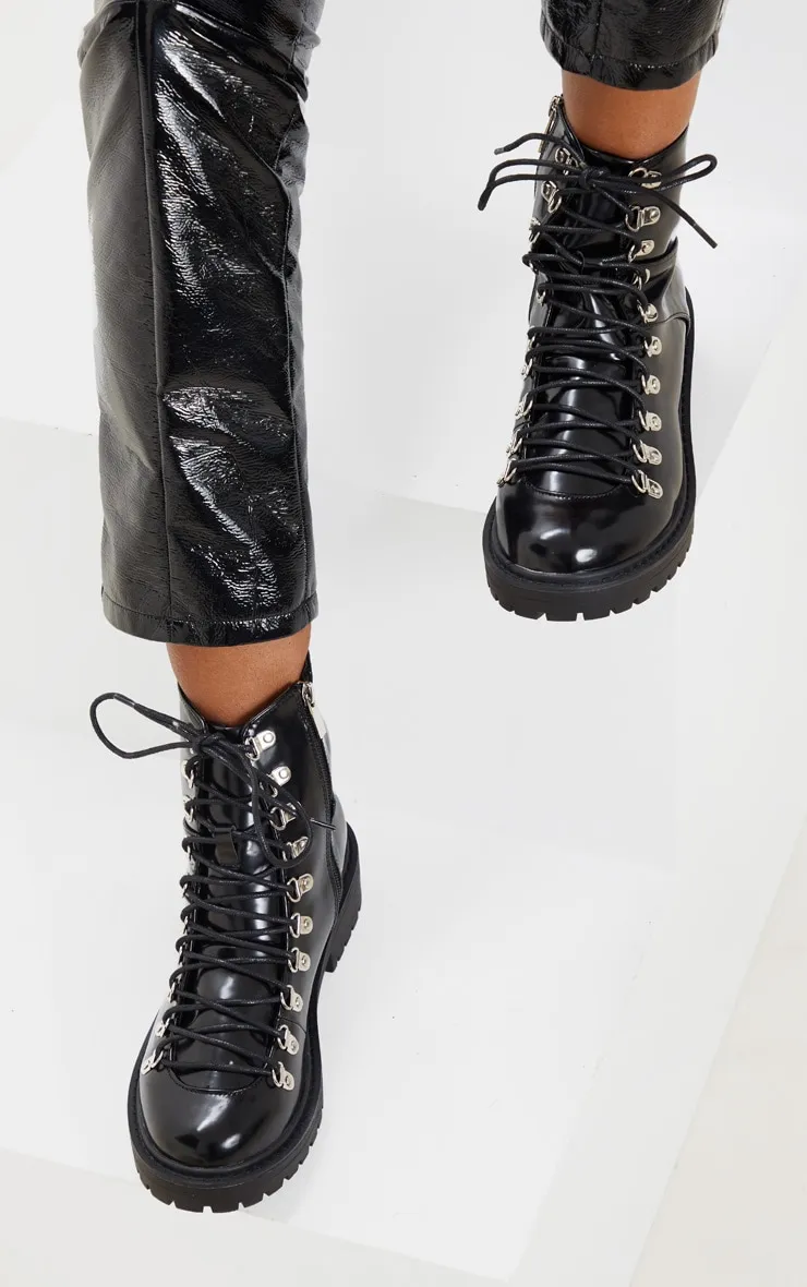 Black Cleated Sole Hiker Eyelet Ankle Boot sold by Pretty Little Thing product image thumbnail 2
