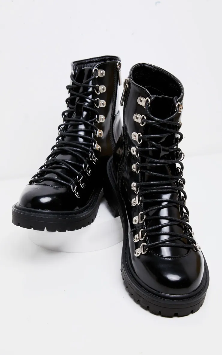 Black Cleated Sole Hiker Eyelet Ankle Boot sold by Pretty Little Thing product image thumbnail 3