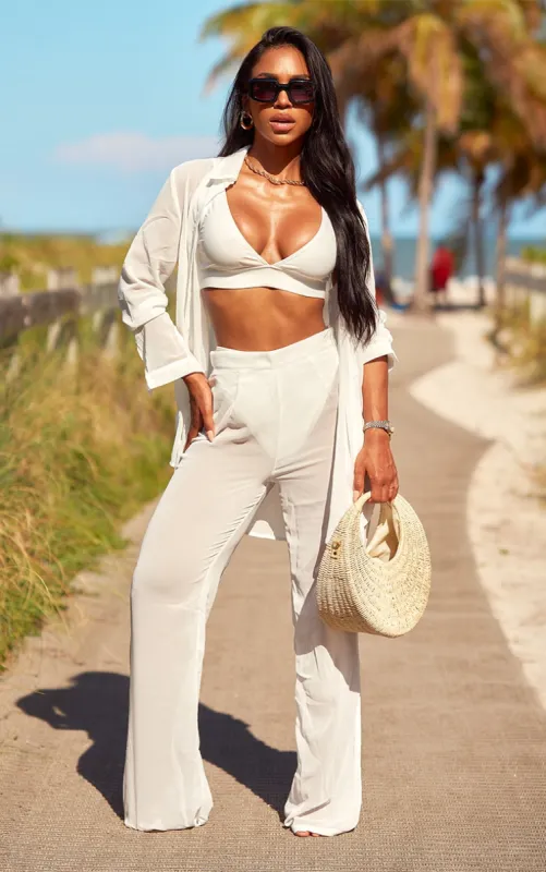 White Chiffon Straight Leg Beach Trousers sold by Pretty Little Thing