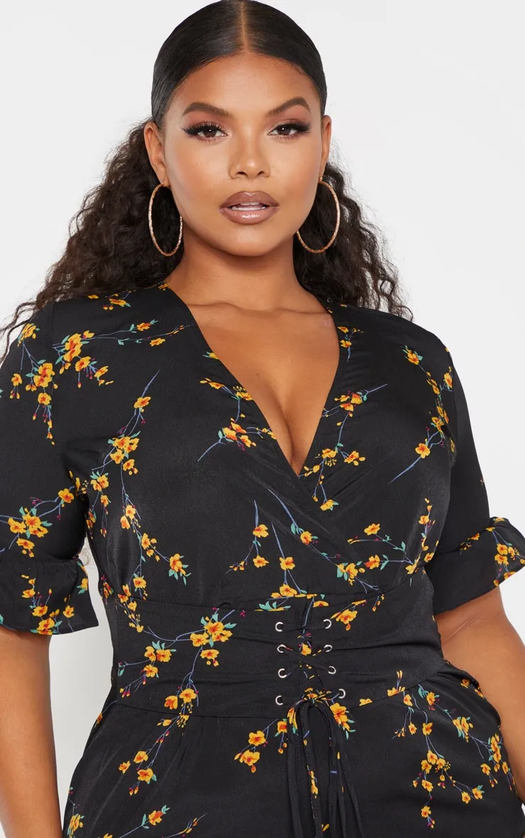 Plus Black Floral Corset Swing Dress sold by Pretty Little Thing product image thumbnail 5