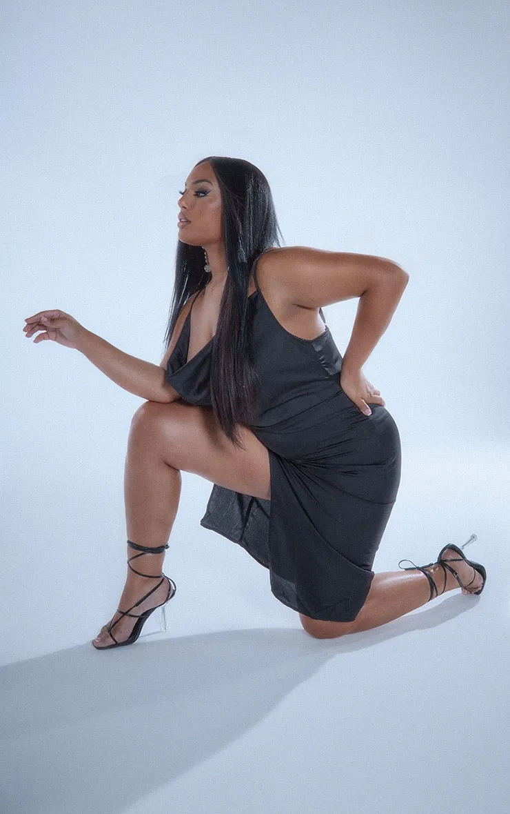 Plus Black Strappy Satin Cowl Midi Dress sold by Pretty Little Thing product image thumbnail 3