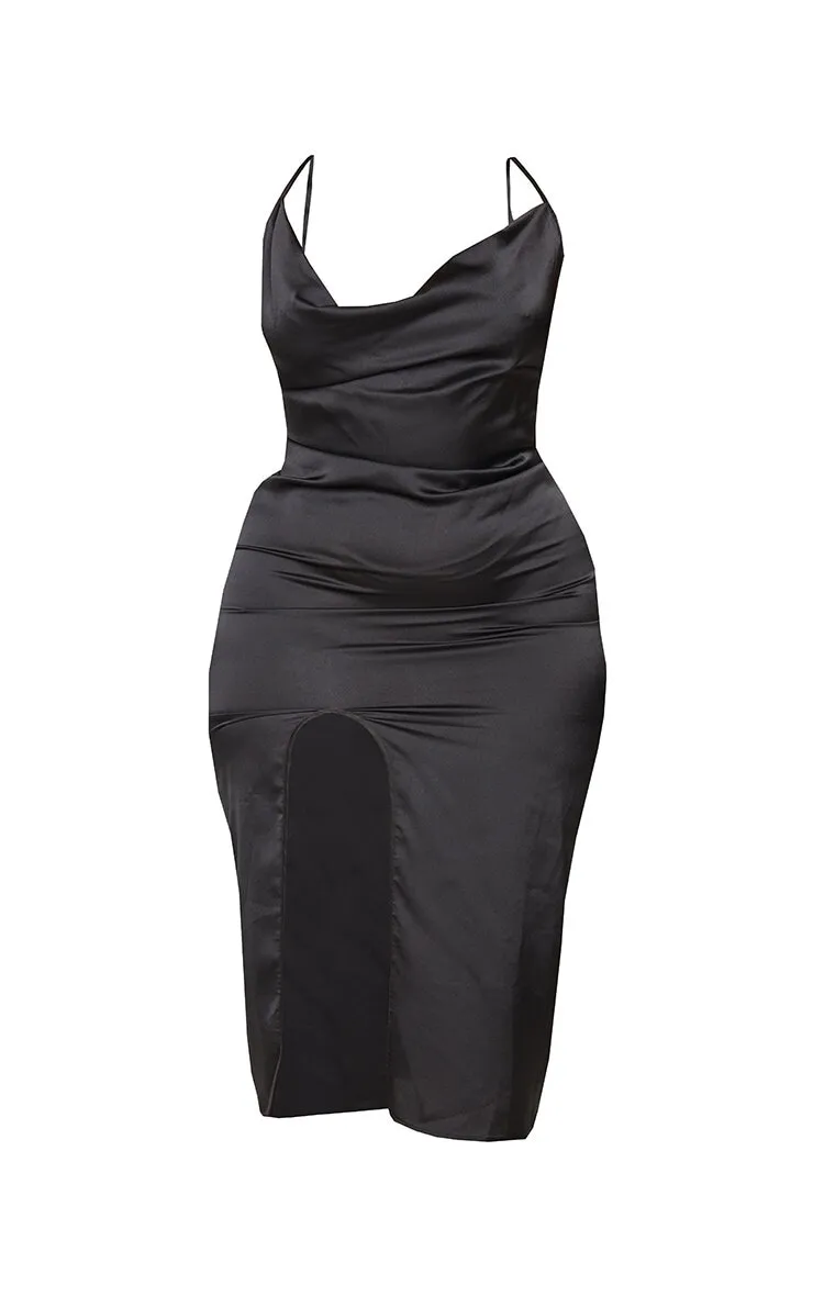 Plus Black Strappy Satin Cowl Midi Dress sold by Pretty Little Thing product image thumbnail 5