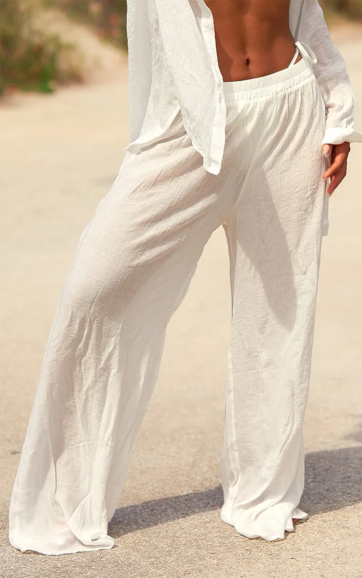Ecru Wide Leg Beach Floaty Trousers sold by Pretty Little Thing product image thumbnail 2