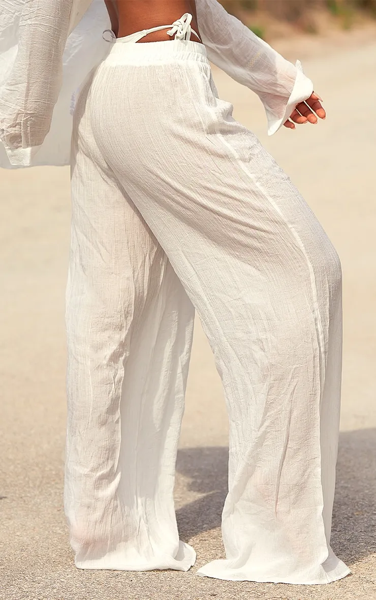 Ecru Wide Leg Beach Floaty Trousers sold by Pretty Little Thing product image thumbnail 3
