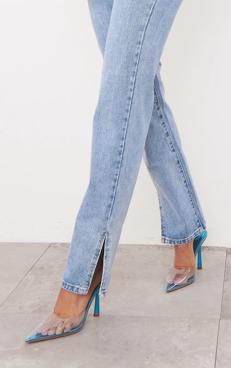 Light Blue Wash Long Leg Split Hem Jeans sold by Pretty Little Thing product image thumbnail 4