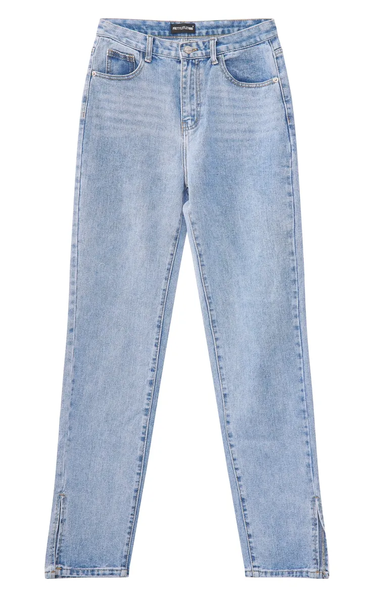 Light Blue Wash Long Leg Split Hem Jeans sold by Pretty Little Thing product image thumbnail 5