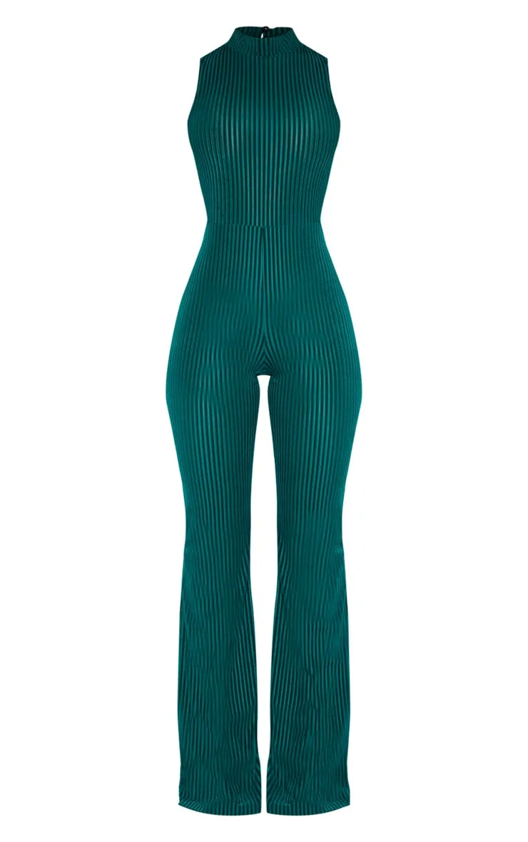 Emerald Green High Neck Striped Velvet Jumpsuit sold by Pretty Little Thing product image thumbnail 3