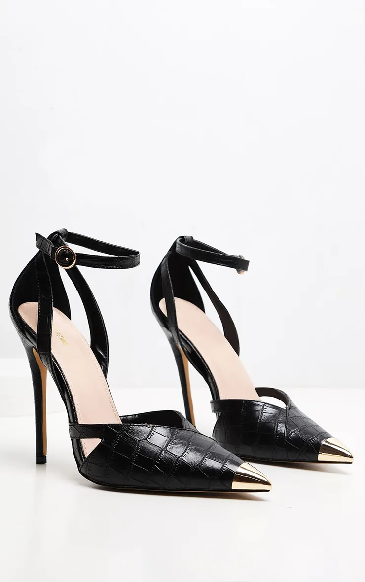 Black Cut Out Heel Metal Toe Court Shoe sold by Pretty Little Thing product image thumbnail 3