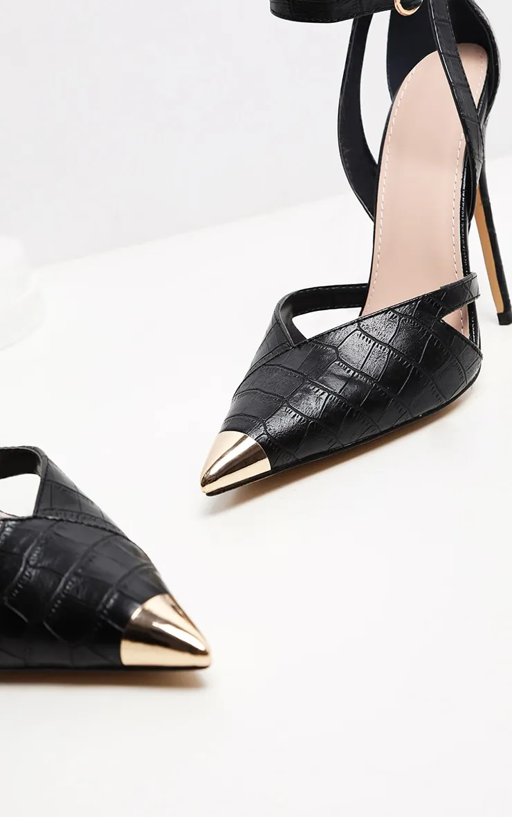 Black Cut Out Heel Metal Toe Court Shoe sold by Pretty Little Thing product image thumbnail 4
