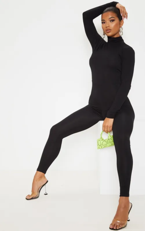 Black Roll Neck Long Sleeve Jumpsuit sold by Pretty Little Thing