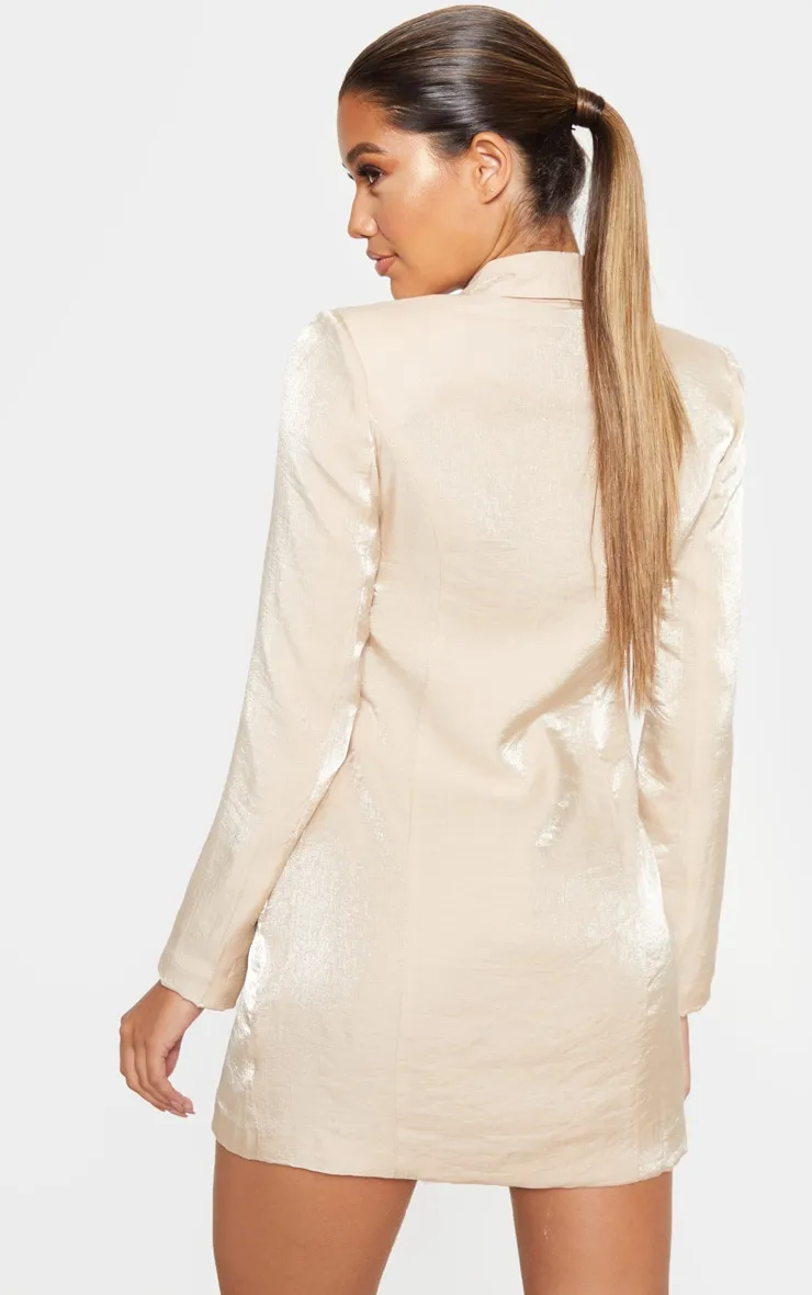 Champagne Pleated Shimmer Gold Button Blazer Dress sold by Pretty Little Thing product image thumbnail 2