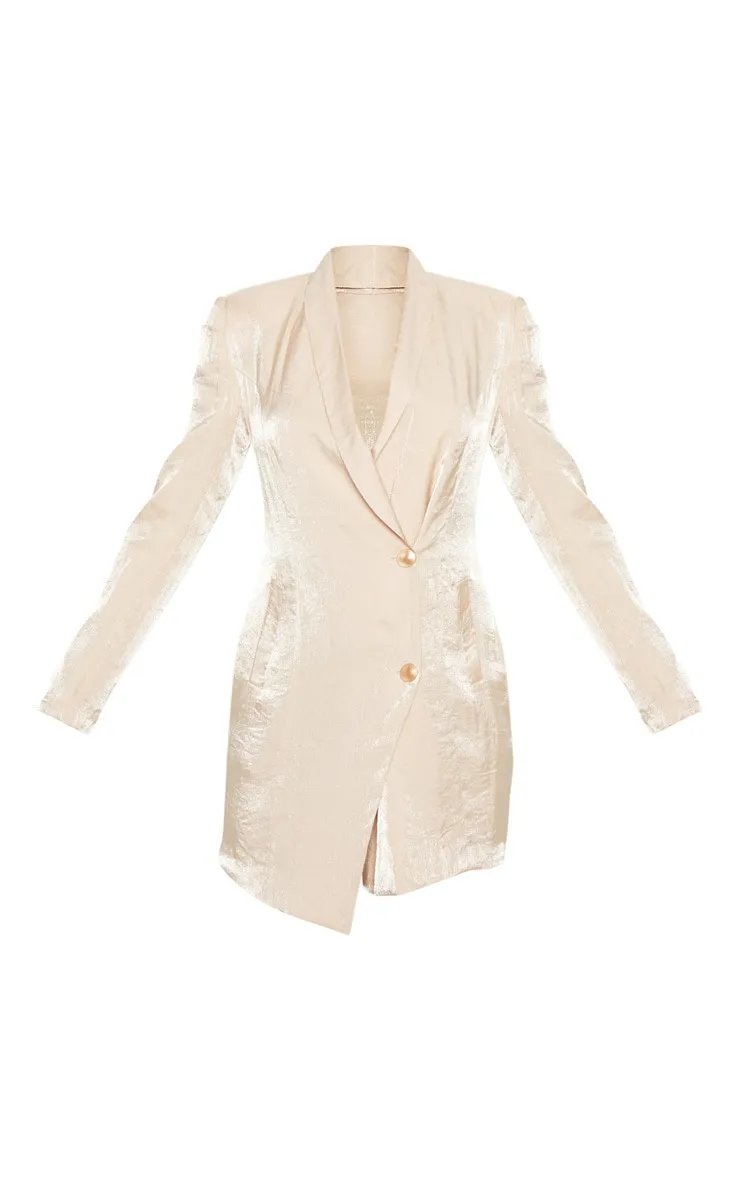 Champagne Pleated Shimmer Gold Button Blazer Dress sold by Pretty Little Thing product image thumbnail 3