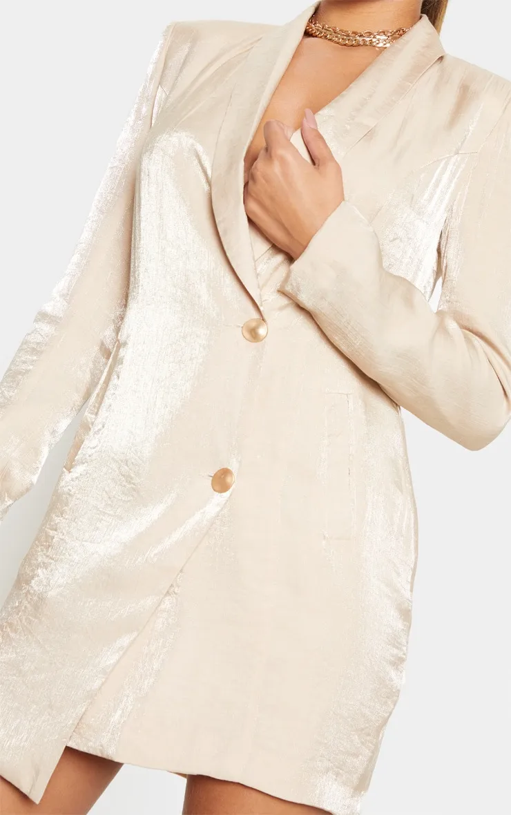Champagne Pleated Shimmer Gold Button Blazer Dress sold by Pretty Little Thing product image thumbnail 5