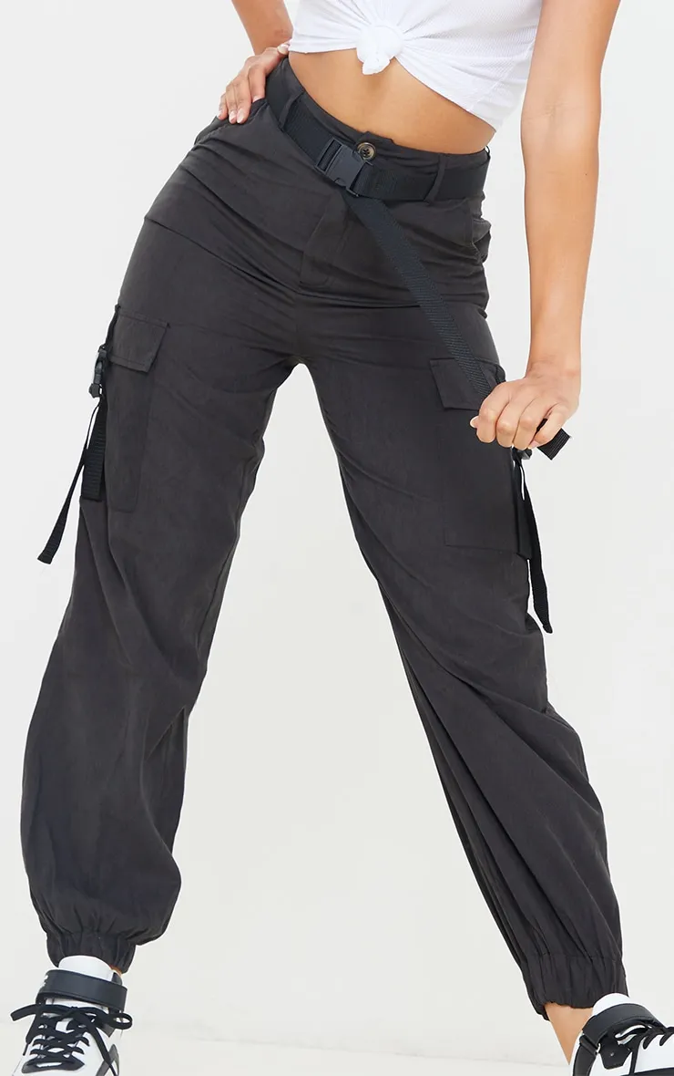 Black Buckle Detail Belted Cargo Trousers sold by Pretty Little Thing product image thumbnail 4