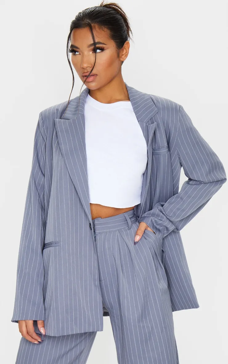 Charcoal Grey Pinstripe Oversized Dad Blazer sold by Pretty Little Thing