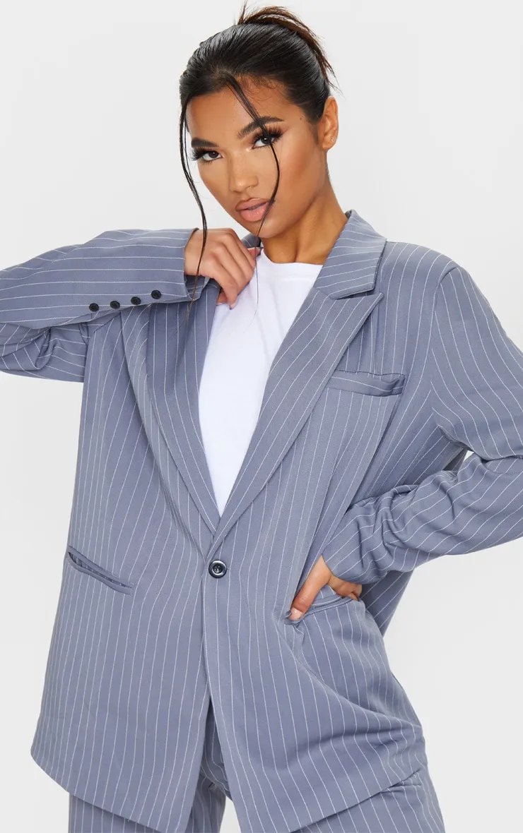 Charcoal Grey Pinstripe Oversized Dad Blazer sold by Pretty Little Thing product image thumbnail 4
