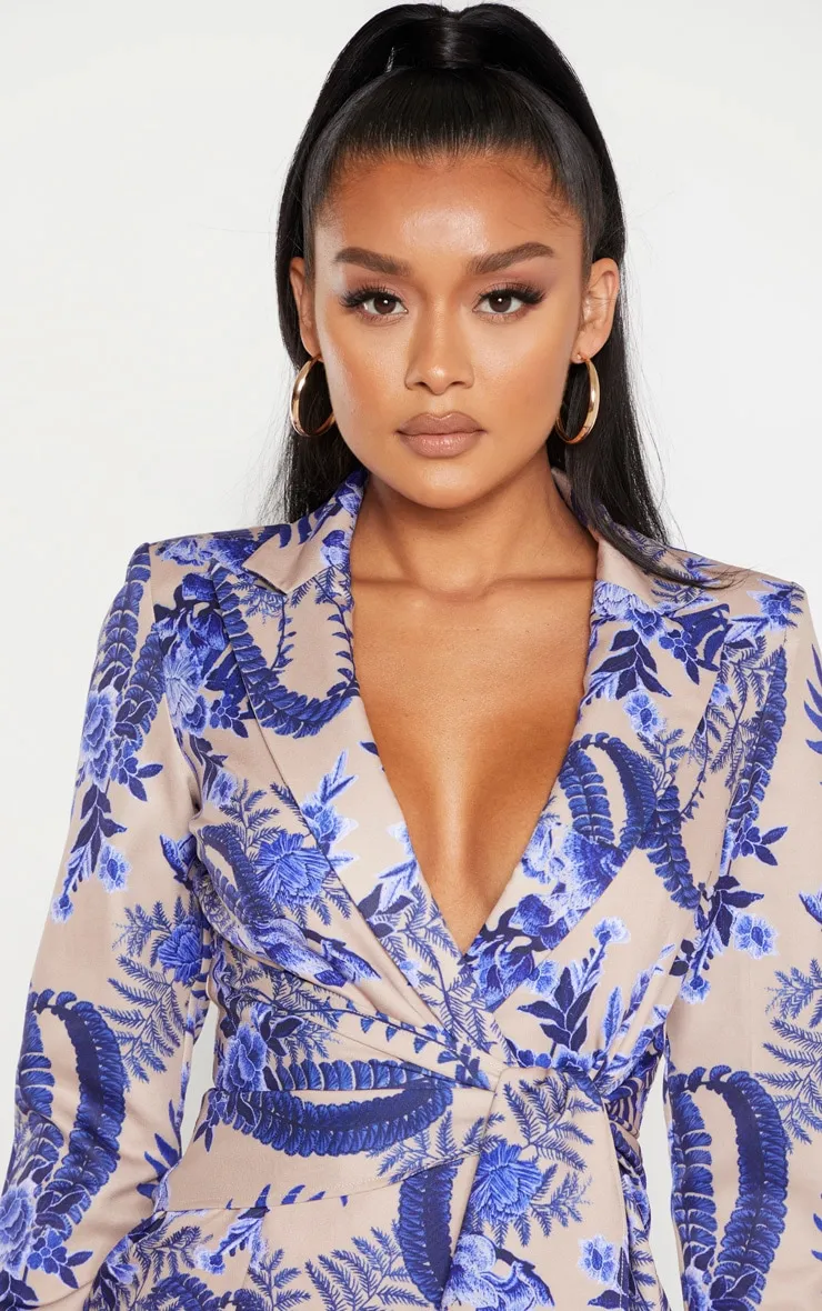 Nude Floral Wrap Detail Blazer Dress sold by Pretty Little Thing product image thumbnail 5