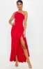 Red One Shoulder Frill Split Maxi Dress sold by Pretty Little Thing