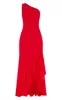 Red One Shoulder Frill Split Maxi Dress sold by Pretty Little Thing