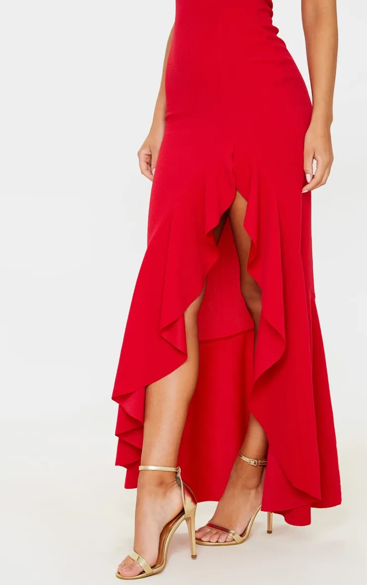 Red One Shoulder Frill Split Maxi Dress sold by Pretty Little Thing product image thumbnail 5