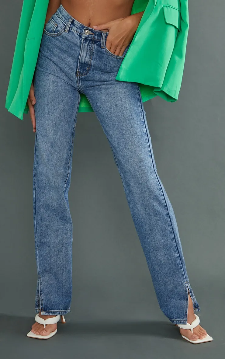 Tall Mid Wash High Waist Split Hem Jeans sold by Pretty Little Thing product image thumbnail 2