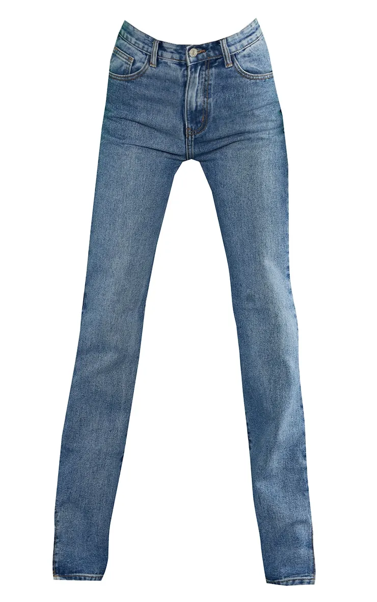 Tall Mid Wash High Waist Split Hem Jeans sold by Pretty Little Thing product image thumbnail 5