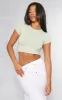 Sage Khaki Cotton Short Sleeve Crop Top sold by Pretty Little Thing