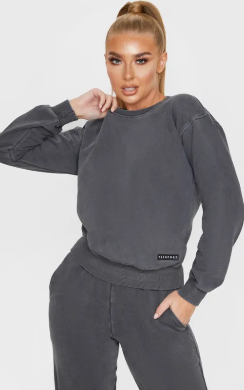 PRETTYLITTLETHING Charcoal Badge Detail Sport Sweatshirt sold by Pretty Little Thing