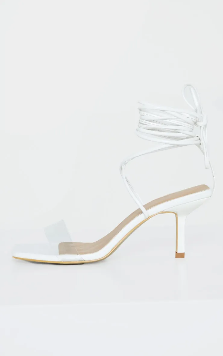 White Low Heel Clear Strap Ankle Tie Sandal sold by Pretty Little Thing product image thumbnail 3