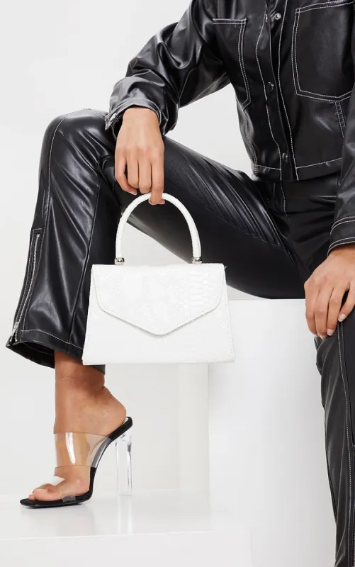 White Croc PU Envelope Grab Bag sold by Pretty Little Thing