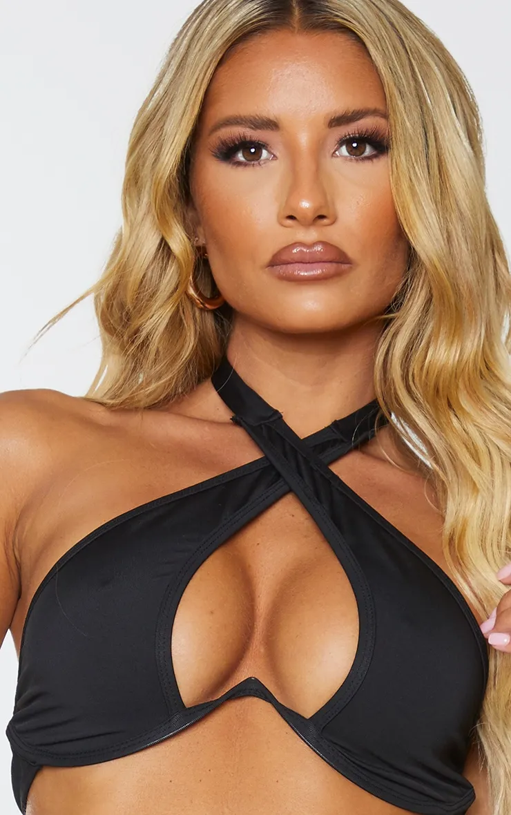 Black Underwired Cross Front Bikini Top sold by Pretty Little Thing product image thumbnail 4