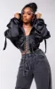 Black Satin Oversized Hooded Utility Bomber Jacket sold by Pretty Little Thing