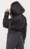 Black Satin Oversized Hooded Utility Bomber Jacket sold by Pretty Little Thing