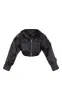 Black Satin Oversized Hooded Utility Bomber Jacket sold by Pretty Little Thing