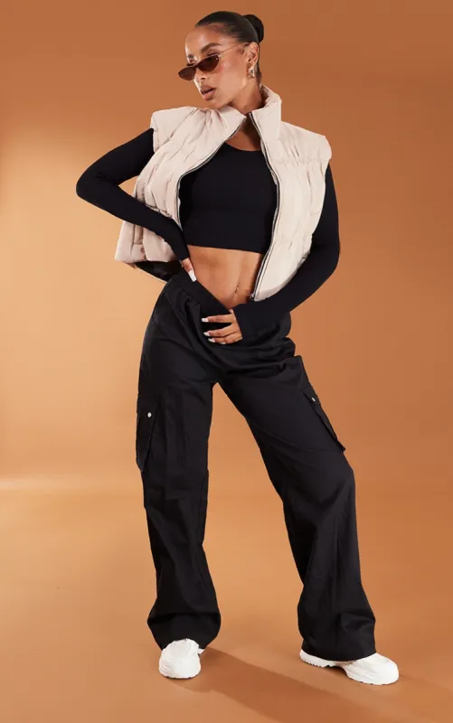 Black Wide Leg High Waisted Cargo Trousers sold by Pretty Little Thing
