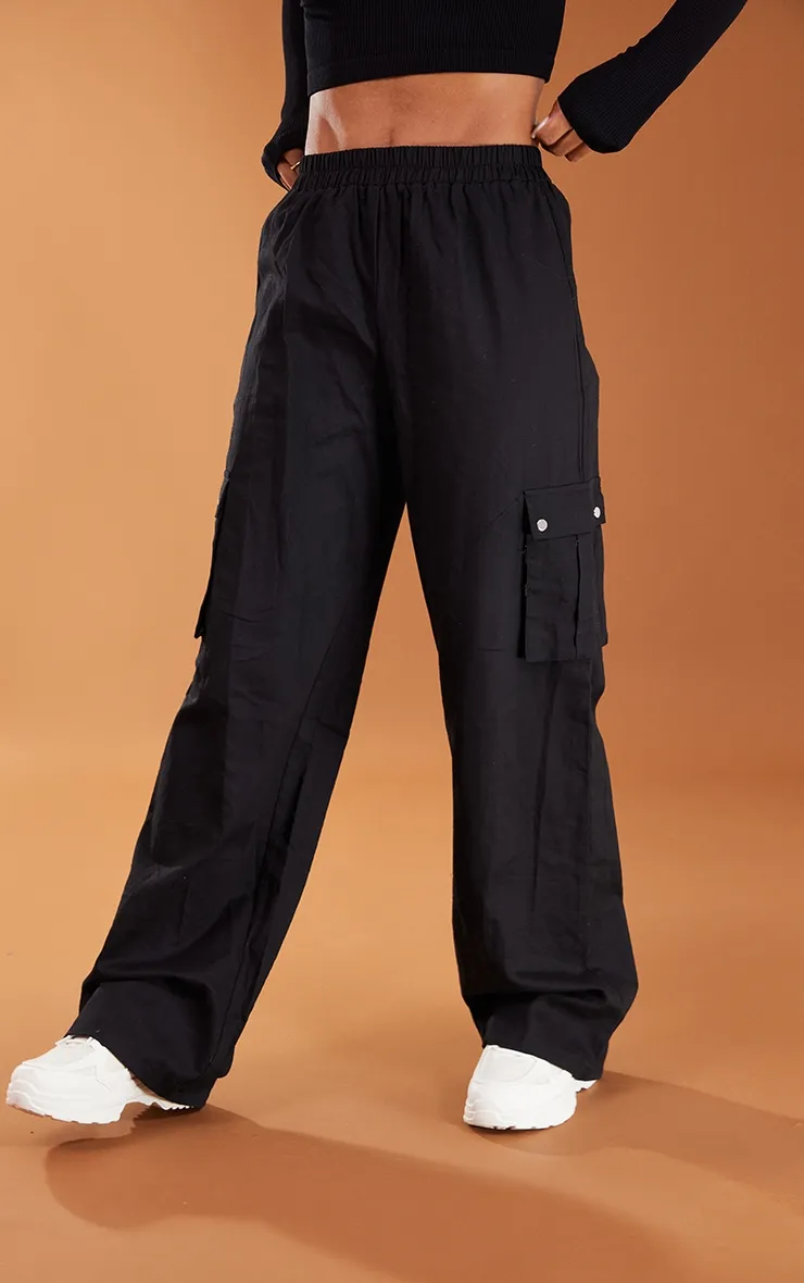Black Wide Leg High Waisted Cargo Trousers sold by Pretty Little Thing product image thumbnail 2