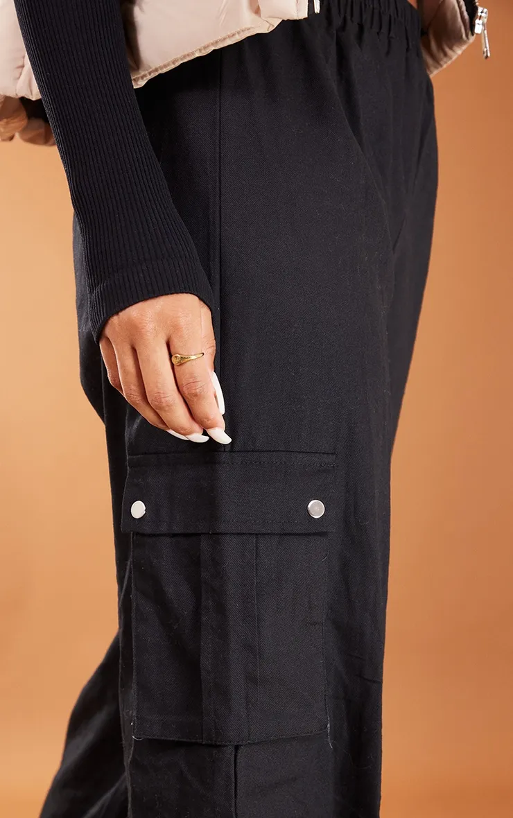 Black Wide Leg High Waisted Cargo Trousers sold by Pretty Little Thing product image thumbnail 4