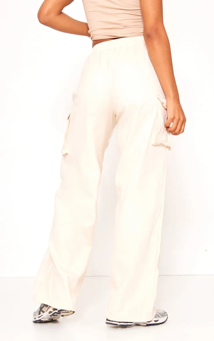 Cream Wide Leg High Waisted Cargo Trousers sold by Pretty Little Thing product image thumbnail 3