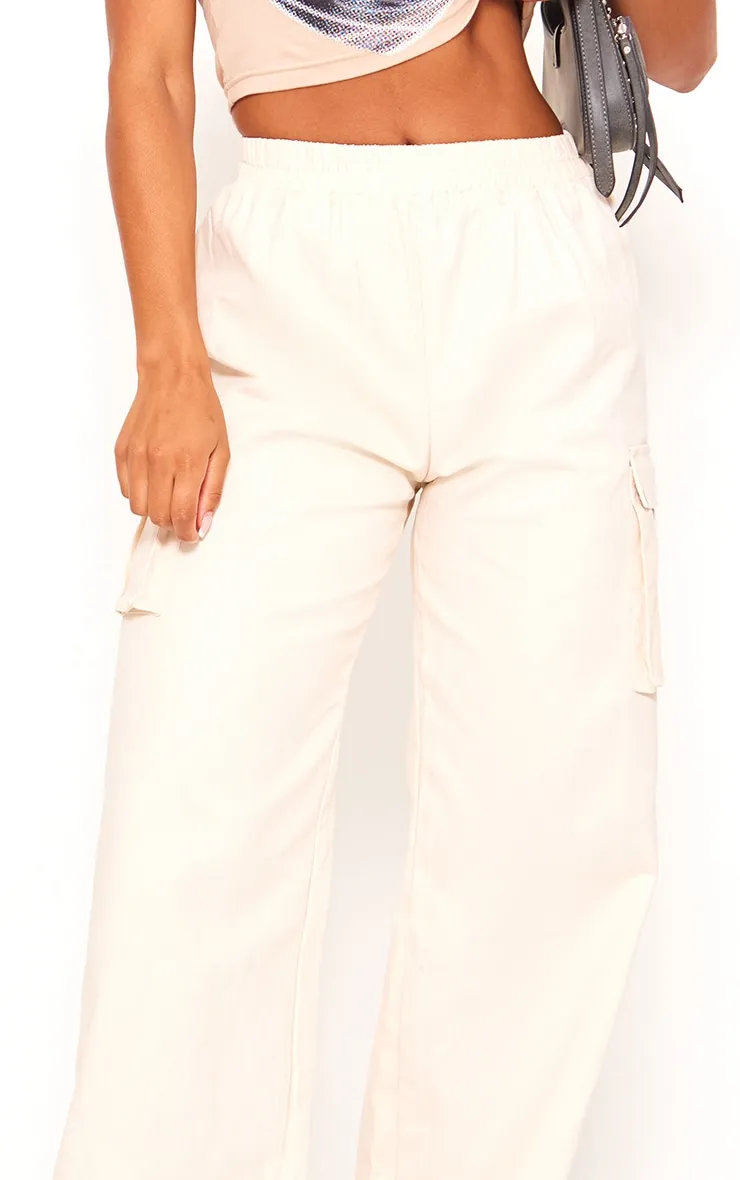 Cream Wide Leg High Waisted Cargo Trousers sold by Pretty Little Thing product image thumbnail 4