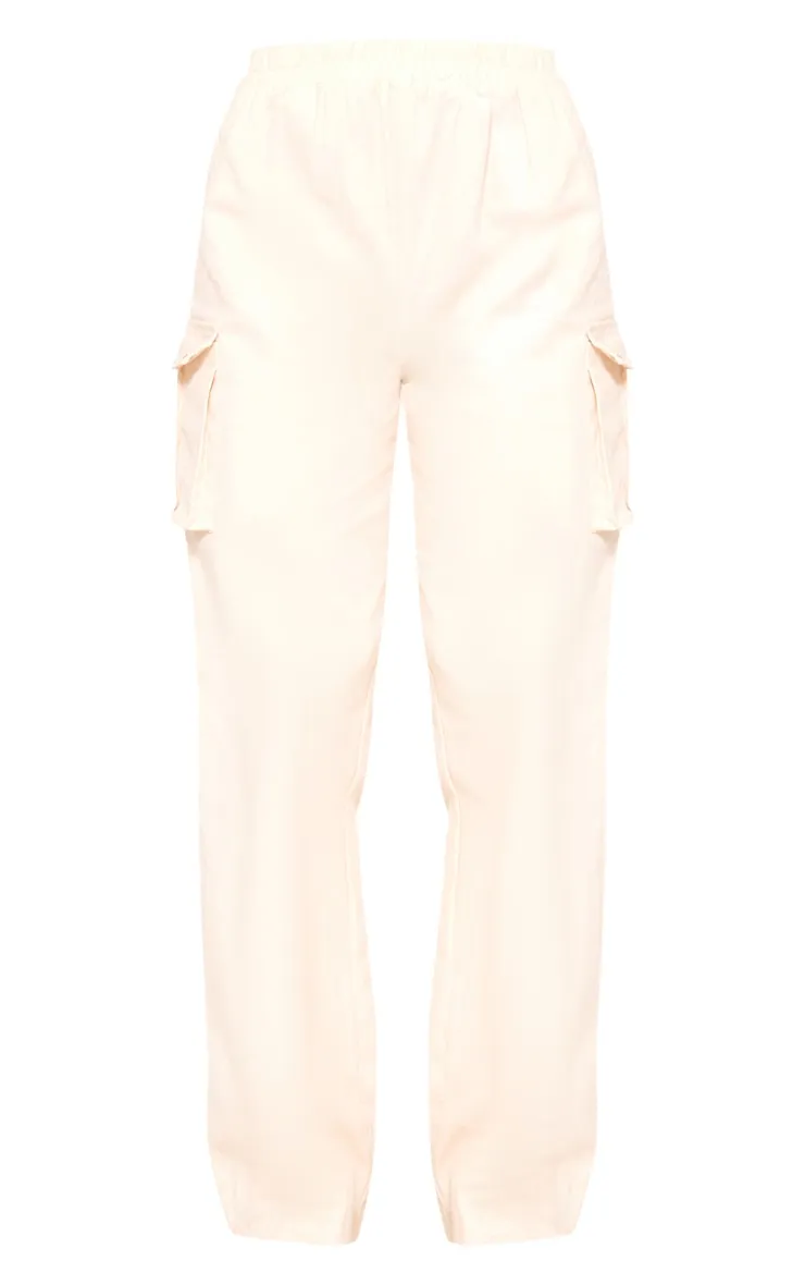 Cream Wide Leg High Waisted Cargo Trousers sold by Pretty Little Thing product image thumbnail 5