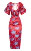 Red Floral Jacquard Lace Up Back Midi Dress sold by Pretty Little Thing