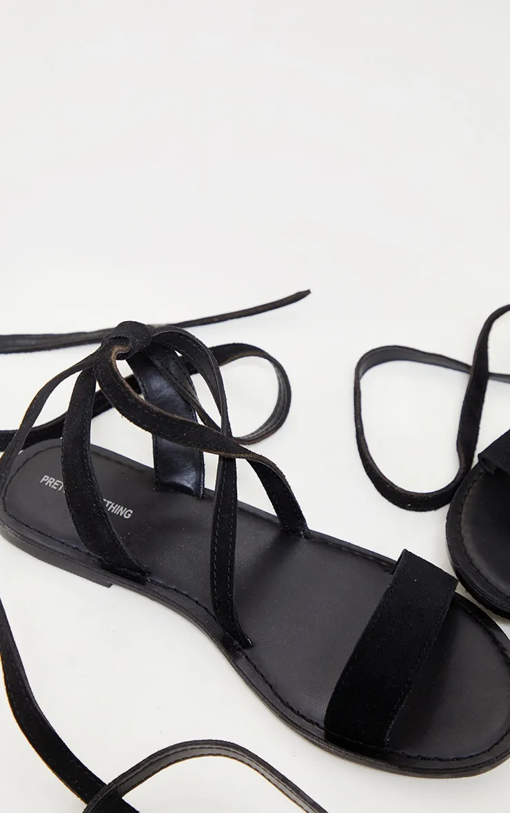 Black Wide Fit Suede Strappy Basic Sandal sold by Pretty Little Thing product image thumbnail 3