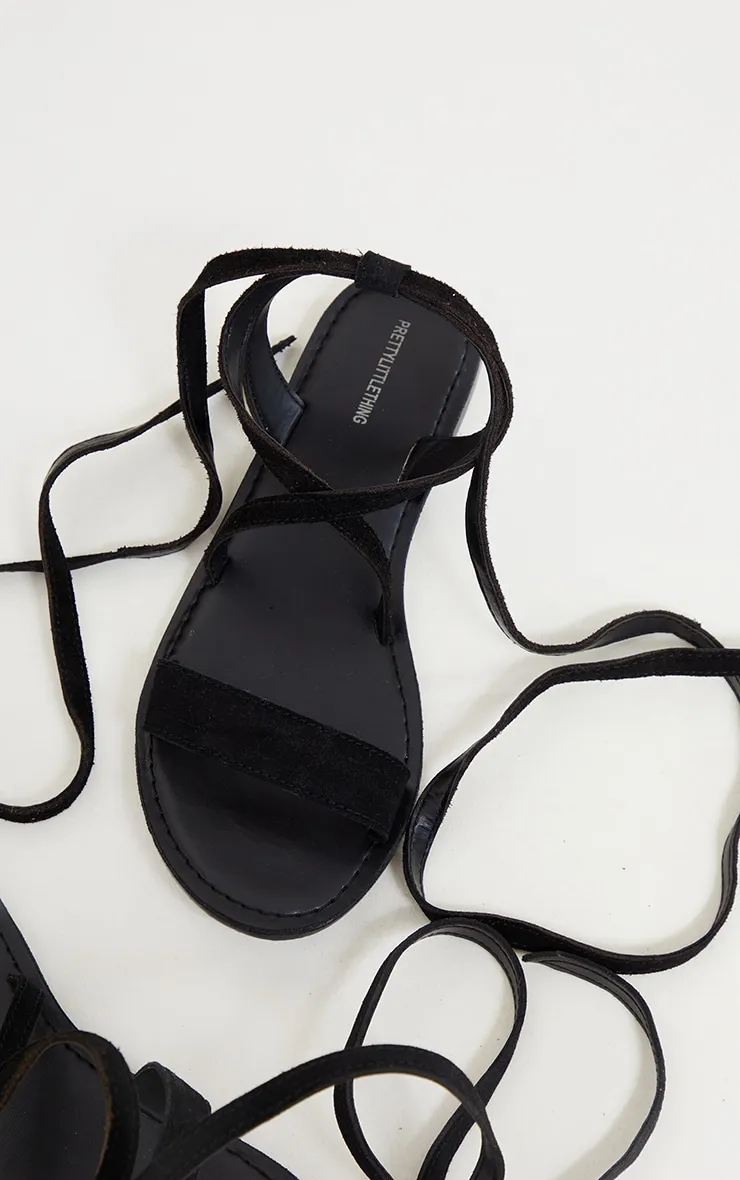Black Wide Fit Suede Strappy Basic Sandal sold by Pretty Little Thing product image thumbnail 4